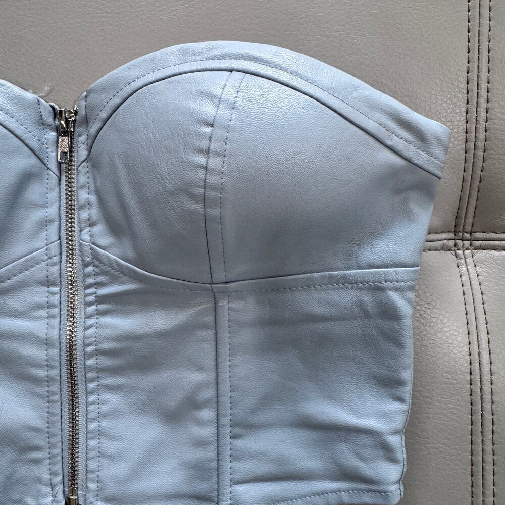 Superdown Women's S Light Blue Bustier Zipper Front Top - Picture 3 of 8
